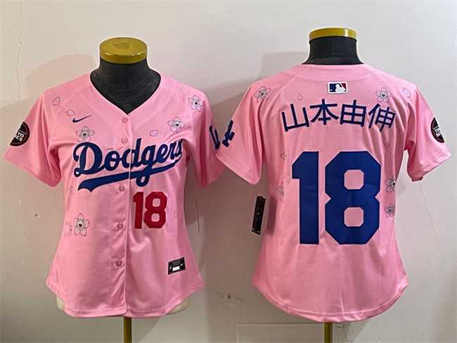 Women%27s Los Angeles Dodgers #18 Yamamoto Pink 2025 Tokyo Series Limited Stitched Jersey